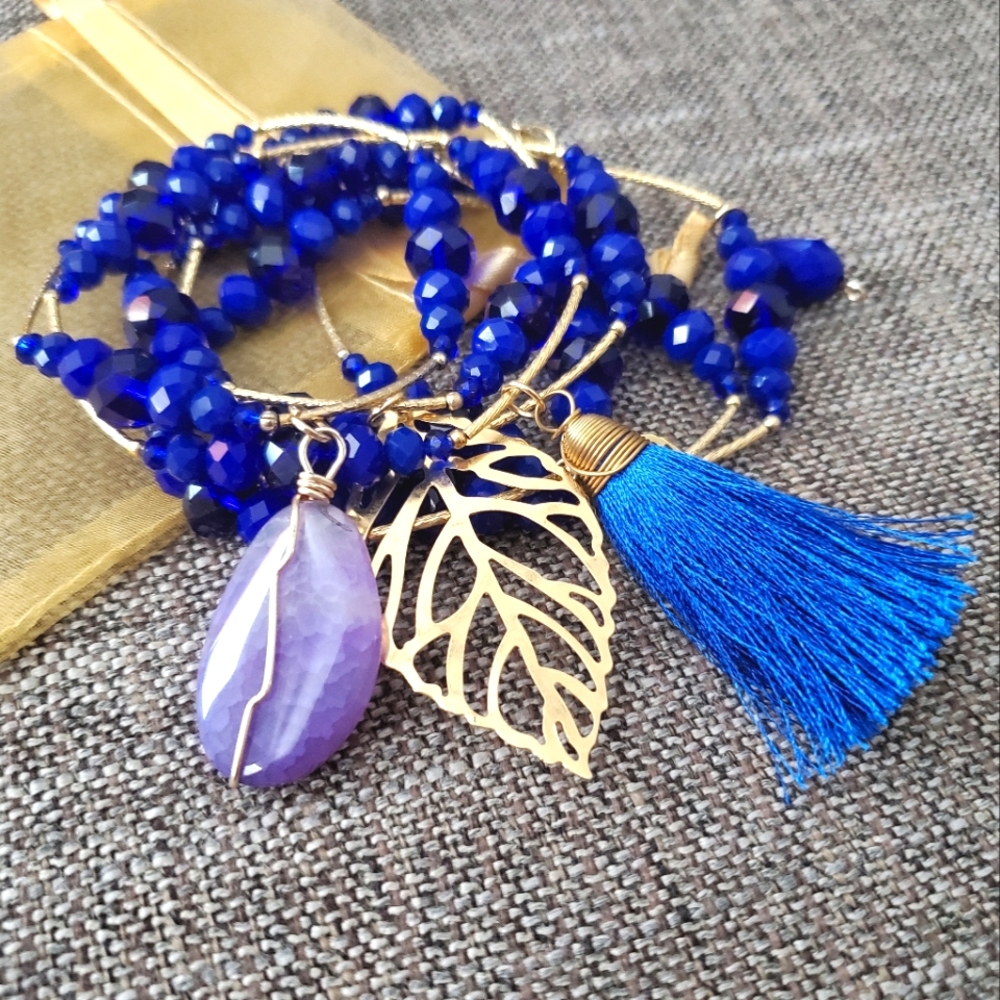 Set of 7 beaded bracelets indigo blue by MX Glamour